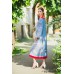 Boho Style Embroidered Maxi Broad Dress "Summer Birds Gray/Red